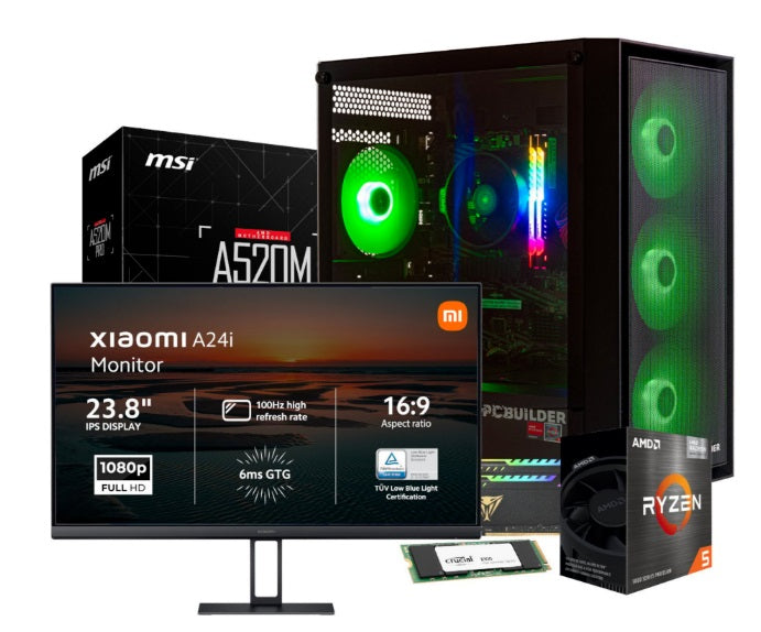 PCBuilder Ryzen 5 5600GT DEFENDER Win11 Gaming PC + Xiaomi 24" FHD Monitor
